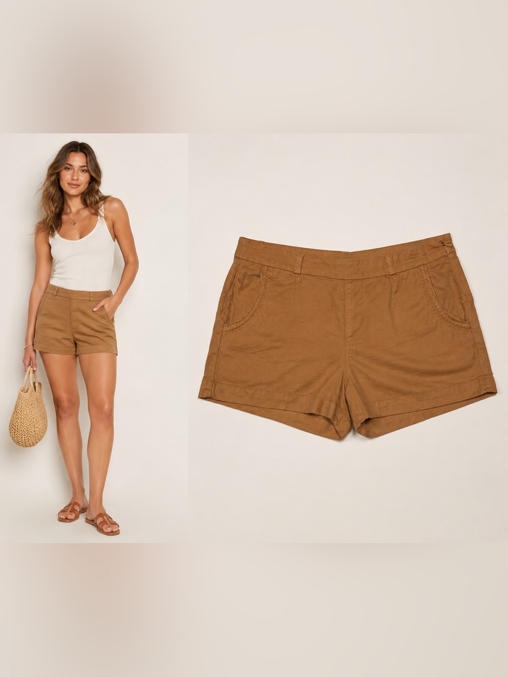 Gianni Bini Tan Linen Blend Shorts Size 29 Casual Capsule Coastal Resort Summer